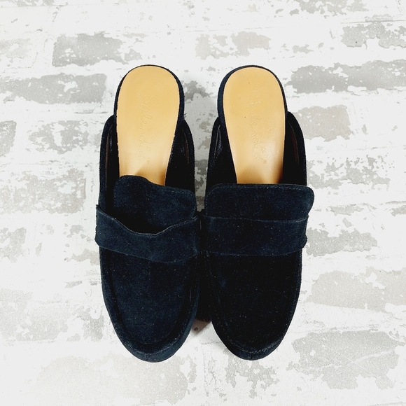 New Splendid Vina Black Suede Block Heel Platform Loafers V469 - Picture 8 of 12